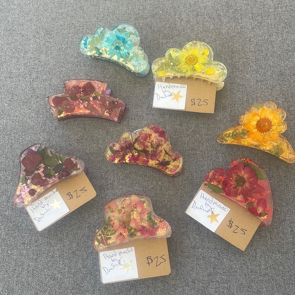 #197 Pressed Flower Claw Hair Clip